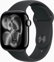 Умные часы Apple Watch Series 11 46 мм (алюминиевый корпус, черный/черный, спортивный силиконовый ремешок M/L)