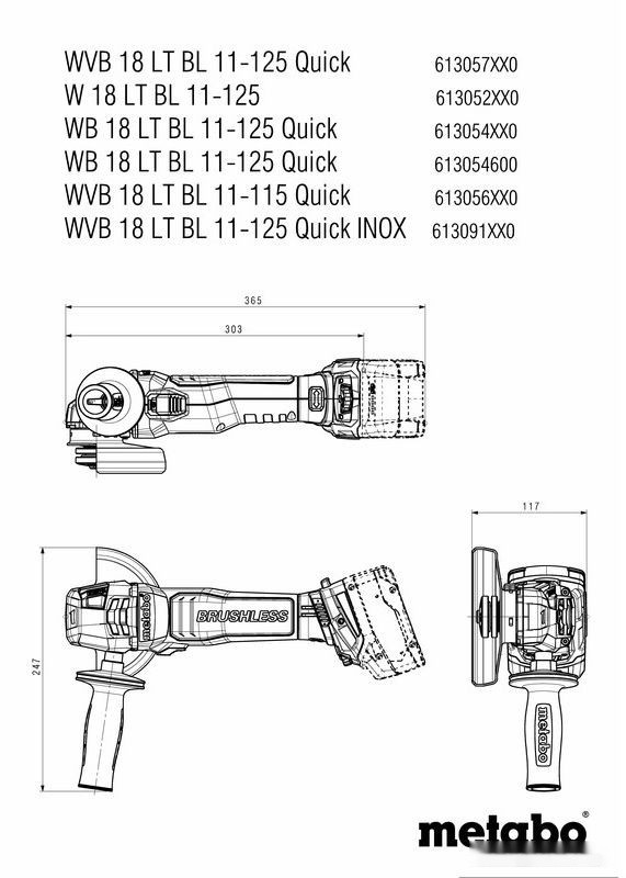 Угловая шлифмашина Metabo WB 18 LT BL 11-125 Quick 613054650 (с 2-мя АКБ, кейс)