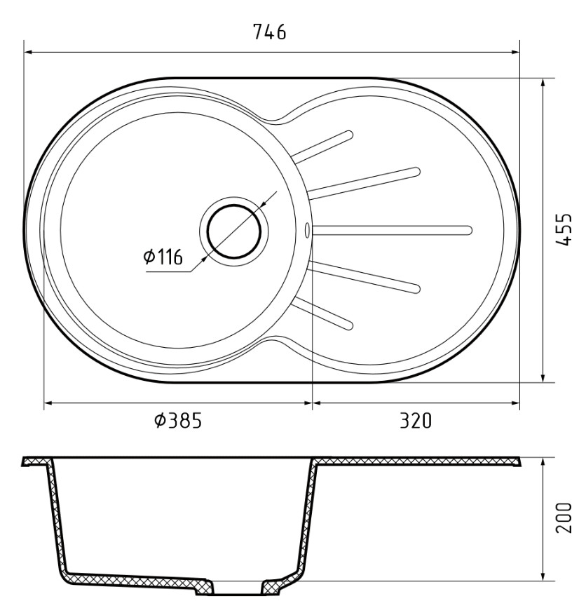 Кухонная мойка GranFest GF-R750L (черный)