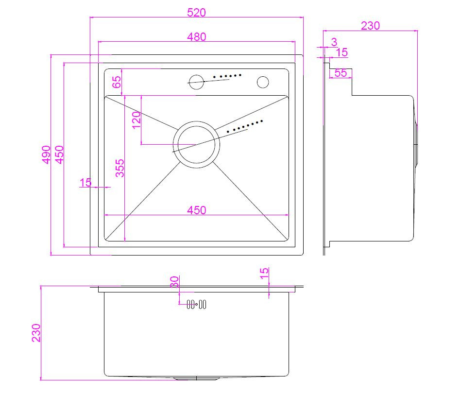 Кухонная мойка ARFEKA AF 520*490 Black PVD Nano