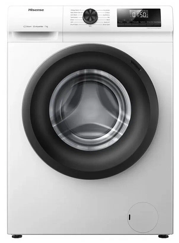 Стиральная машина фронтальная Hisense WFQP7012VM белый/черный (пар, дозагрузка)