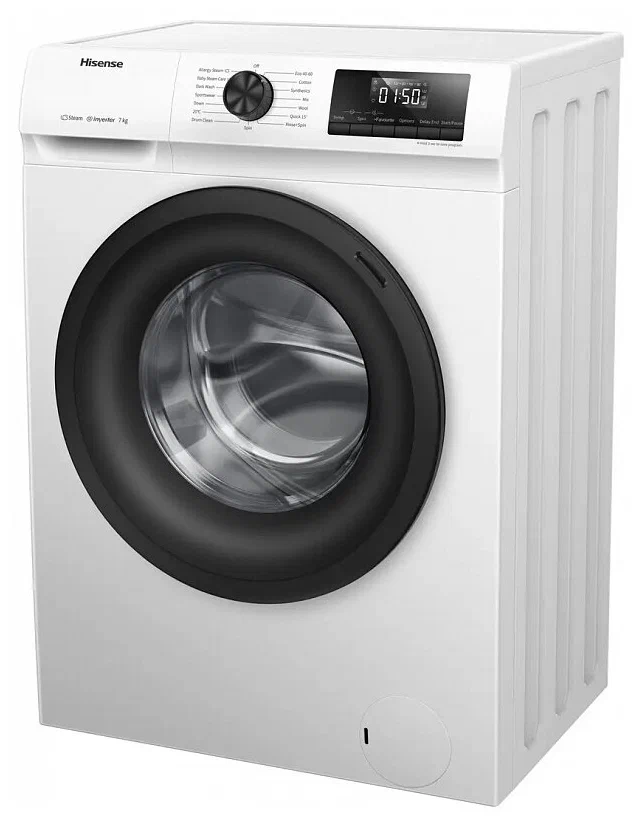 Стиральная машина фронтальная Hisense WFQP7012VM белый/черный (пар, дозагрузка)
