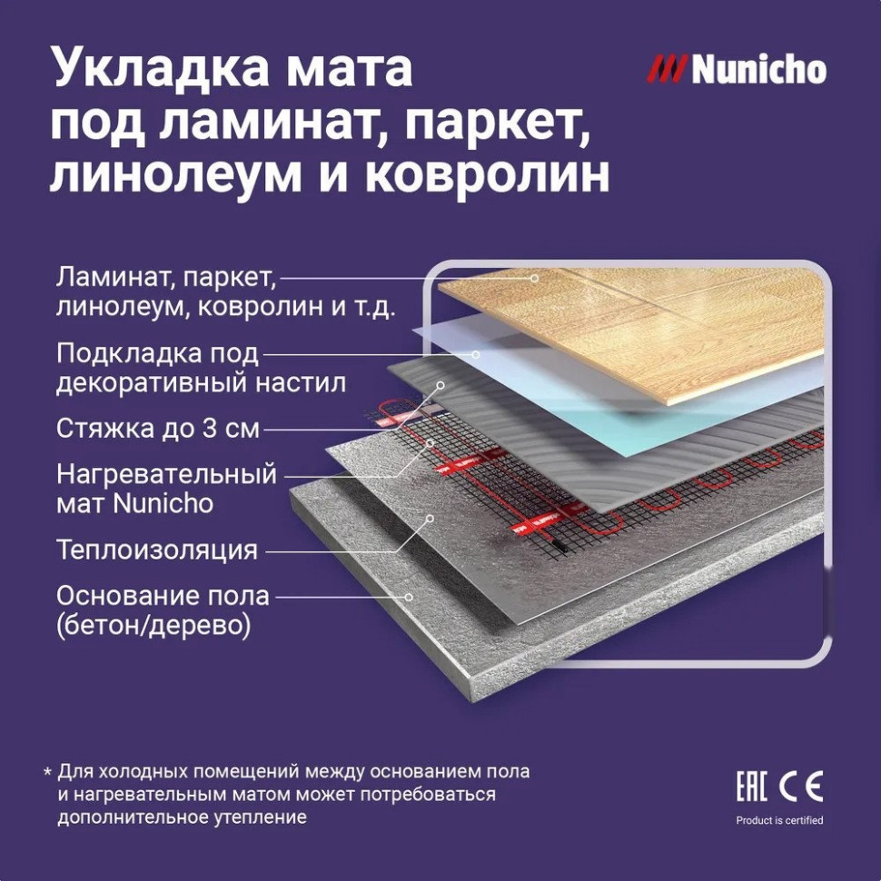 Теплый пол Nunicho Etalon SHP 600Вт с терморегулятором RТС 70.26 (4.0м2)