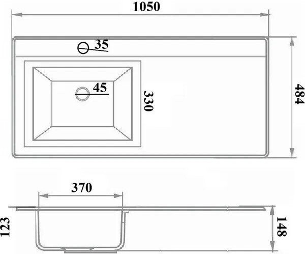 Умывальник Runo Гамма 105 лайт с правым крылом (белый)