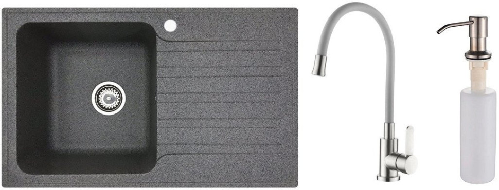 Кухонная мойка БелЭворс Со смесителем и дозатором Styl L + L74004-9 + L405-1 (серый/сатин)