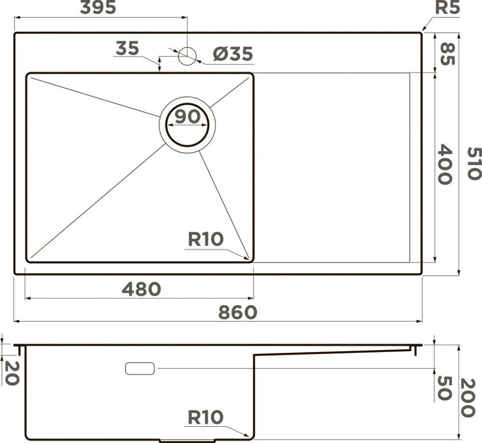 Кухонная мойка Omoikiri Akisame 86 Side-L GB 4997043 (графит)