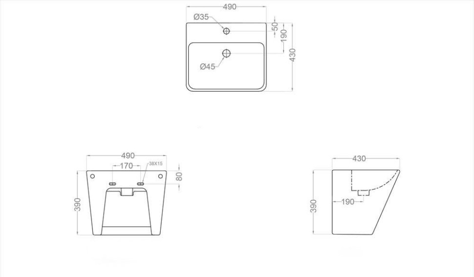 Умывальник Jaquar KUS-WHT-35803