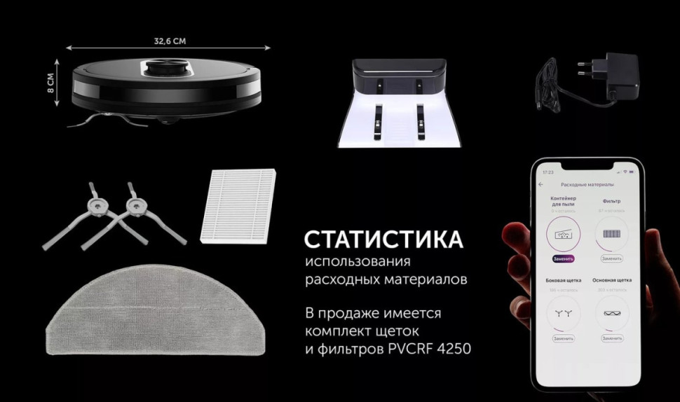 Робот-пылесос Polaris PVCR 4250 WIFI IQ Home (черный)