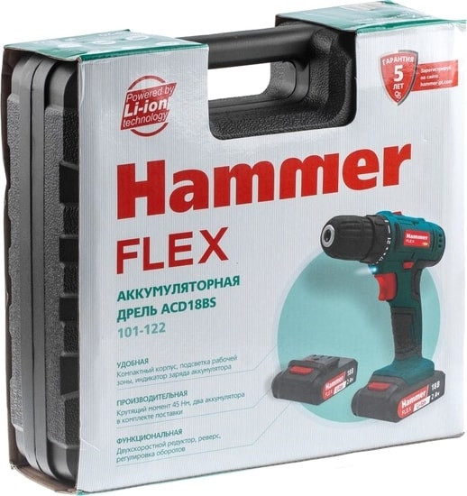 Дрель-шуруповерт Hammer Flex ACD18BS (с 2-мя АКБ, кейс)