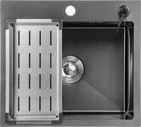 Кухонная мойка Saniteco 5045 Nano + Spike F9S07000 (хром, с сифоном, дозатором и коландером)