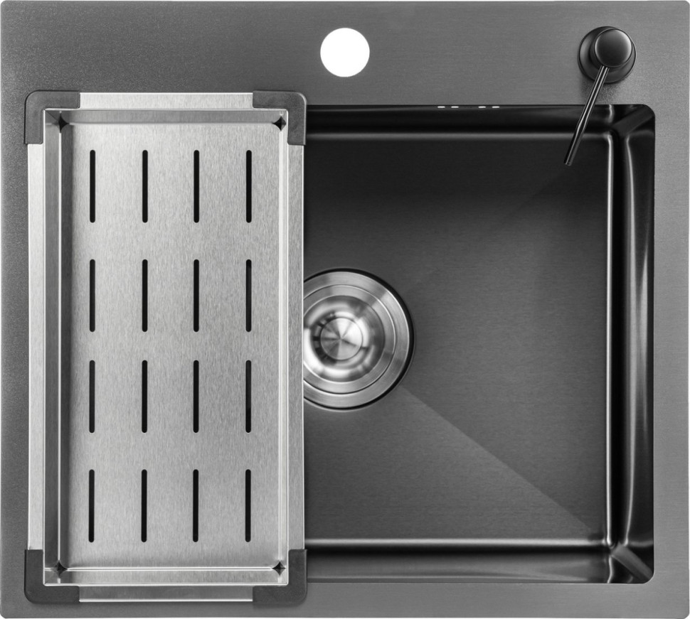 Кухонная мойка Saniteco 5045 Nano + Spike F9S07000 (хром, с сифоном, дозатором и коландером)