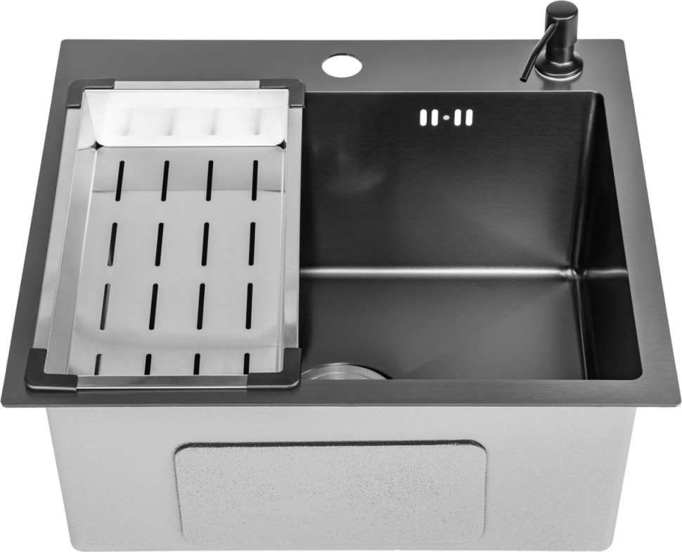 Кухонная мойка Saniteco 5045 Nano + Spike F9S07000 (хром, с сифоном, дозатором и коландером)