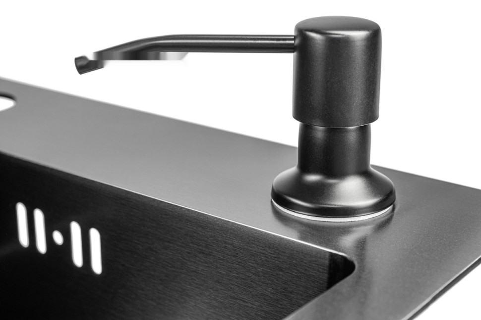 Кухонная мойка Saniteco 5045 Nano + Spike F9S07000 (хром, с сифоном, дозатором и коландером)