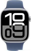 Умные часы Apple Watch Series 10 46 мм (алюминиевый корпус, серебристый/синий, спортивный силиконовый ремешок M/L)