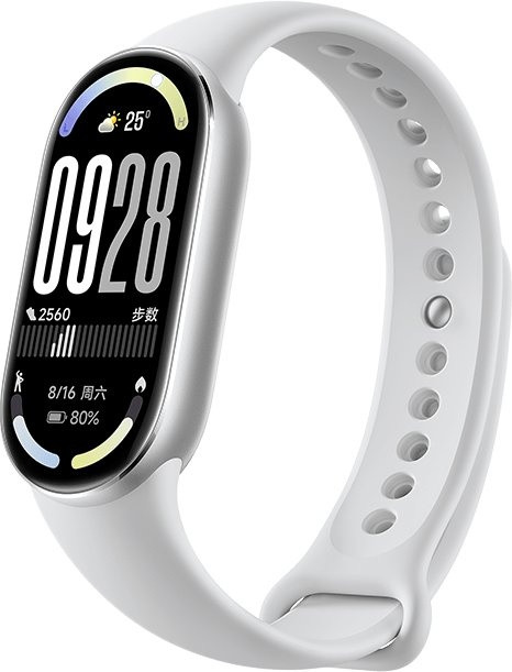 Фитнес-браслет Xiaomi Smart Band 10 M2459B1 (серебристый, с белым силиконовым ремешком, международная версия)