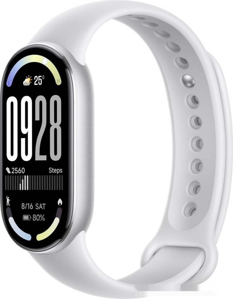 Фитнес-браслет Xiaomi Smart Band 10 M2459B1 (серебристый, с белым силиконовым ремешком, международная версия)