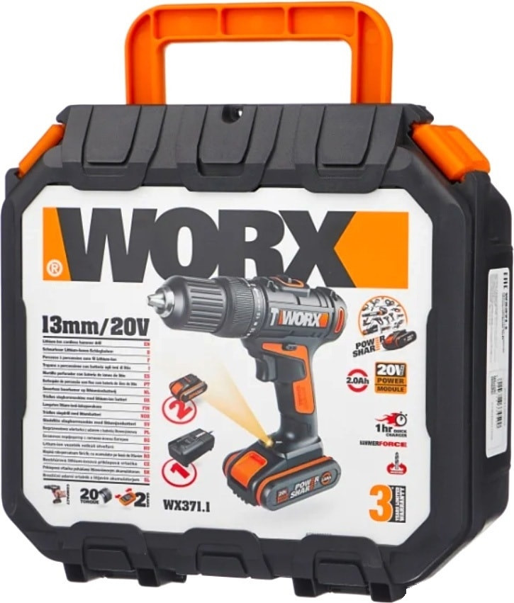 Дрель-шуруповерт Worx WX371.1 (с 2-мя АКБ, кейс)