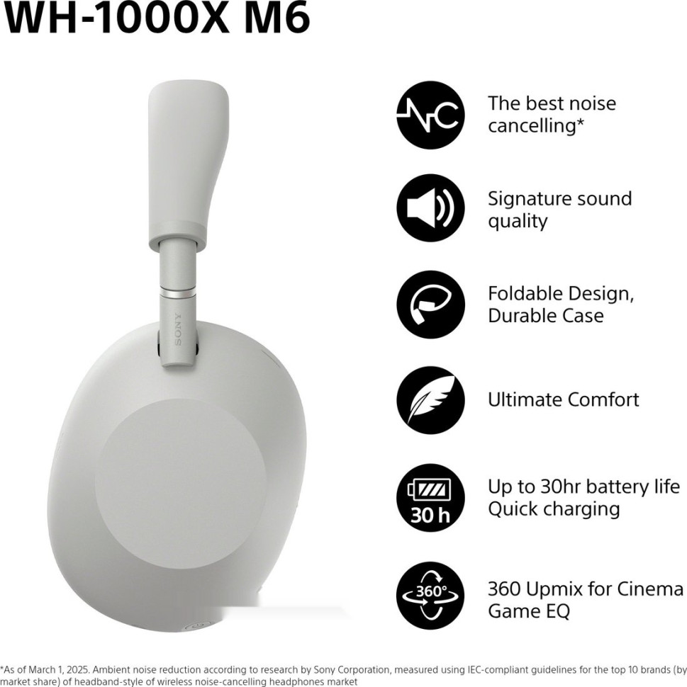 Наушники Sony WH-1000XM6 (серый)