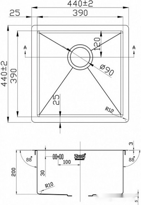 Кухонная мойка Zorg R-4444