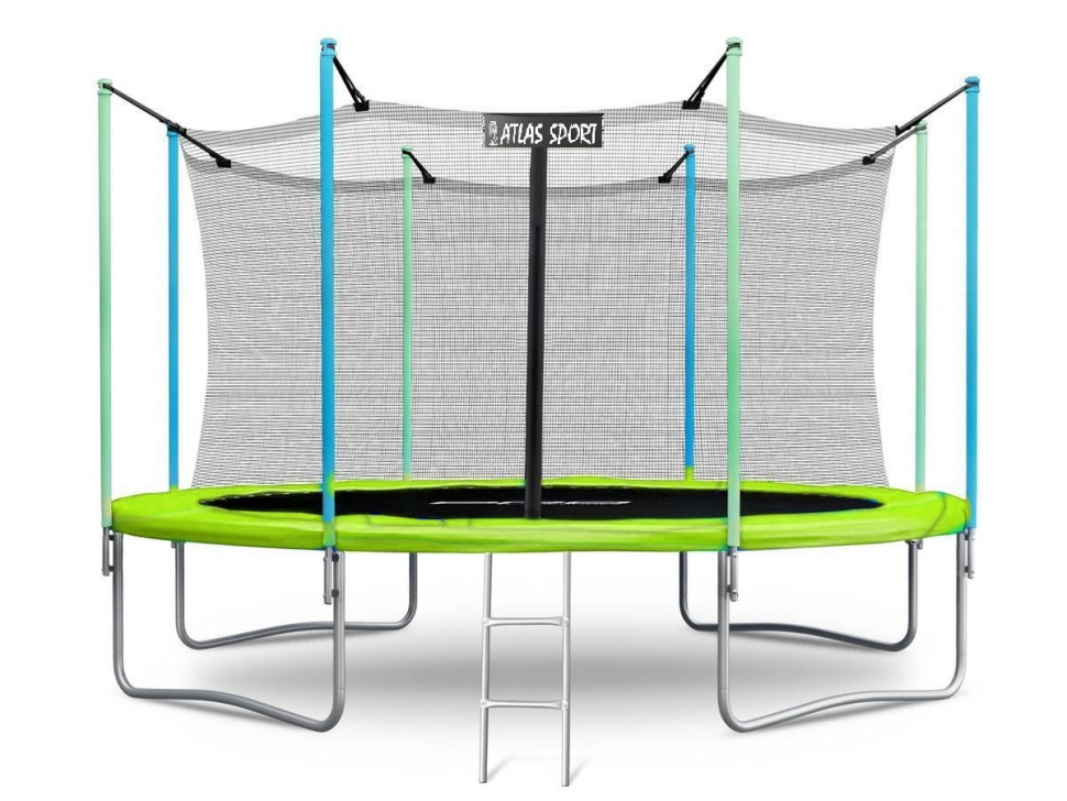 Батут Atlas Sport 374 см (12ft) 4 с внутренней сеткой и лестницей GREEN