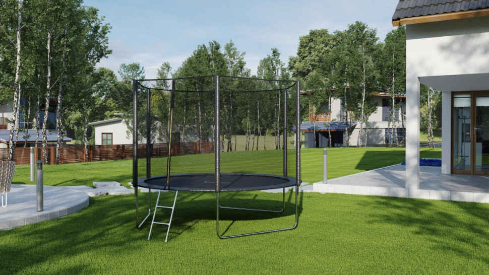 Батут GetActive Jump 10ft - 312 см с лестницей, внешней сеткой (черный)