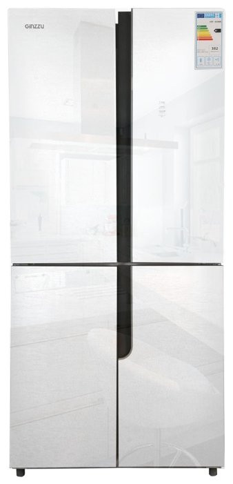 Четырёхдверный холодильник Ginzzu NFK-500 White glass