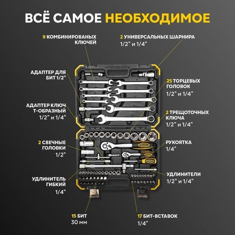 Универсальный набор инструментов Kranz KR-66-6682 (82 предмета)