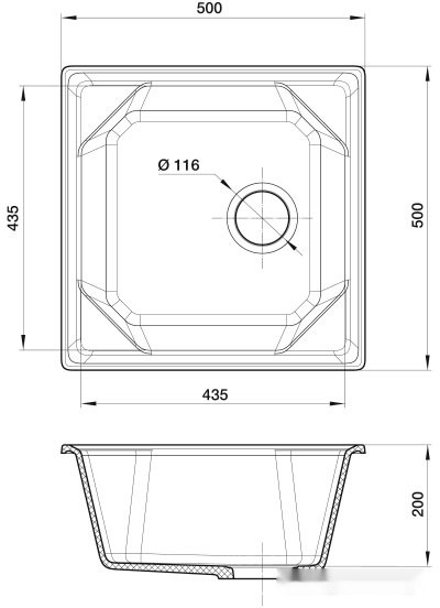 Кухонная мойка GranFest GF-U-500 (графит)