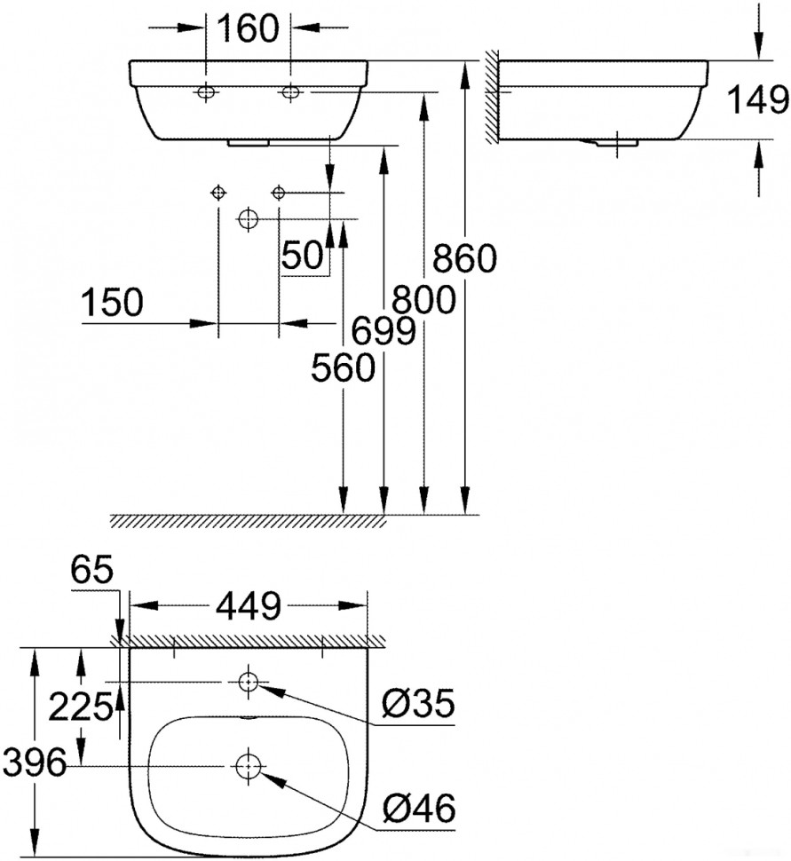 Умывальник Grohe 3932400H с гигиеническим покрытием 44.9x39.6