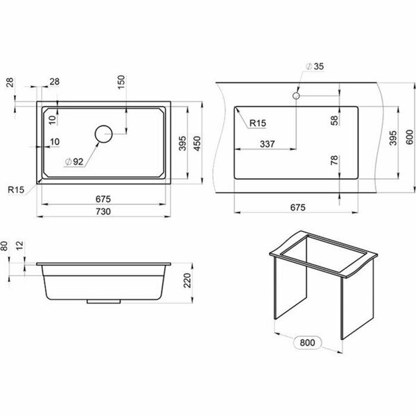 Кухонная мойка Granula KS-7303 (шварц)