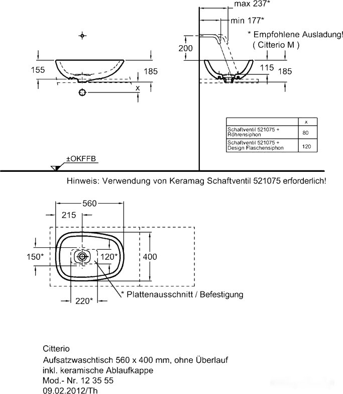 Умывальник Keramag Citterio 56x40 (123555000)