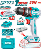Ударная дрель-шуруповерт Total TIDLI20558 (с 2-мя АКБ, кейс)