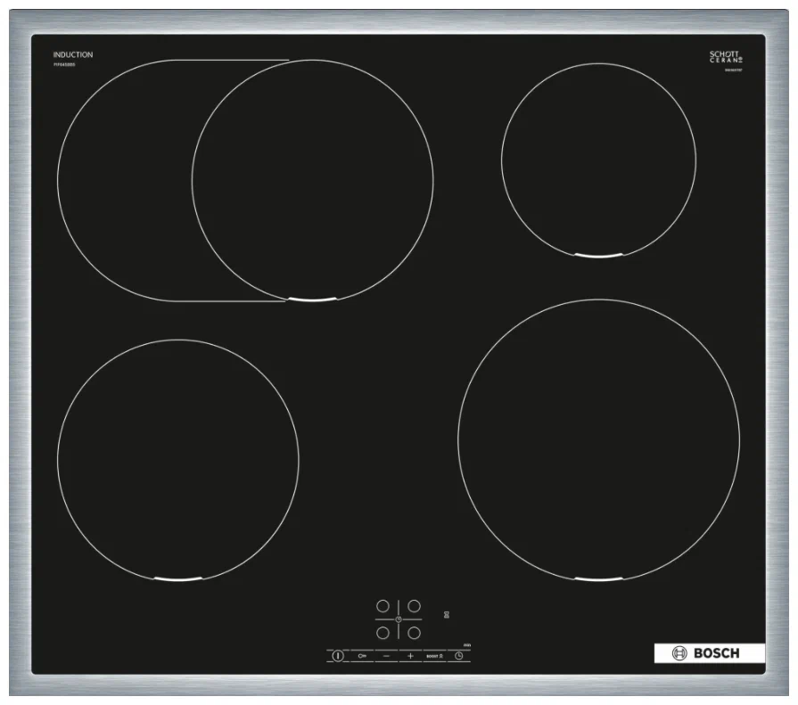 Индукционная варочная панель Bosch PIF645BB5E, цвет панели черный, цвет рамки серебристый