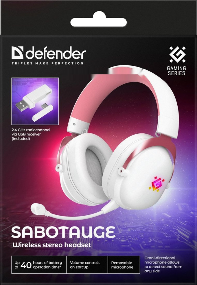 Наушники Defender Sabotauge (белый/розовый)