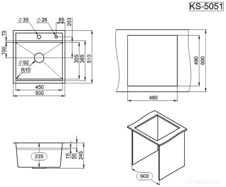 Кухонная мойка Granula KS-5051 (черный матовый)