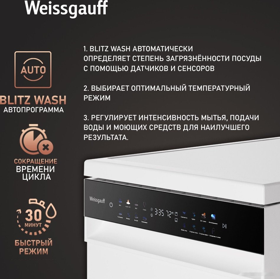Посудомоечная машина Weissgauff DW 4539 Inverter Touch AutoOpen White