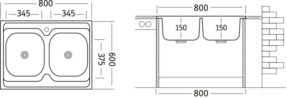 Кухонная мойка Ukinox Стандарт STM800.600 20--6C 3C