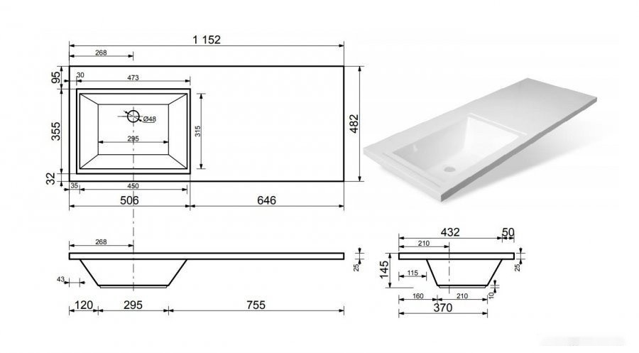 Умывальник Эстет Dallas Silk 115x48 L ФР-00014929