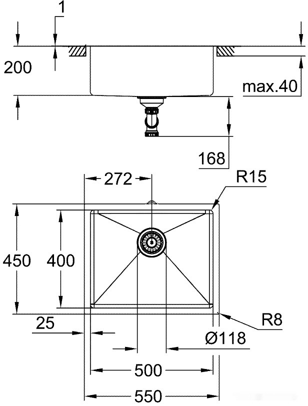 Кухонная мойка Grohe K700U 60-S 54,4/44,4 1.0 31574SD1