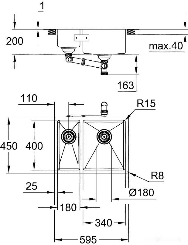 Кухонная мойка Grohe K700U 60-S 59.5/45 1.5 rh 31576SD1 (правая)