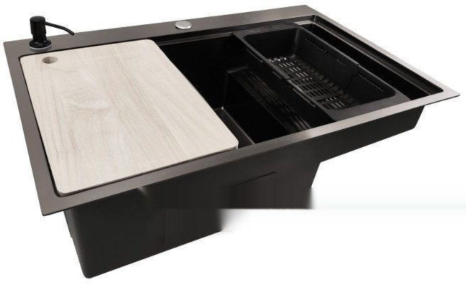 Кухонная мойка Stellar S7550NB-TU-L (нано черный, с доской)