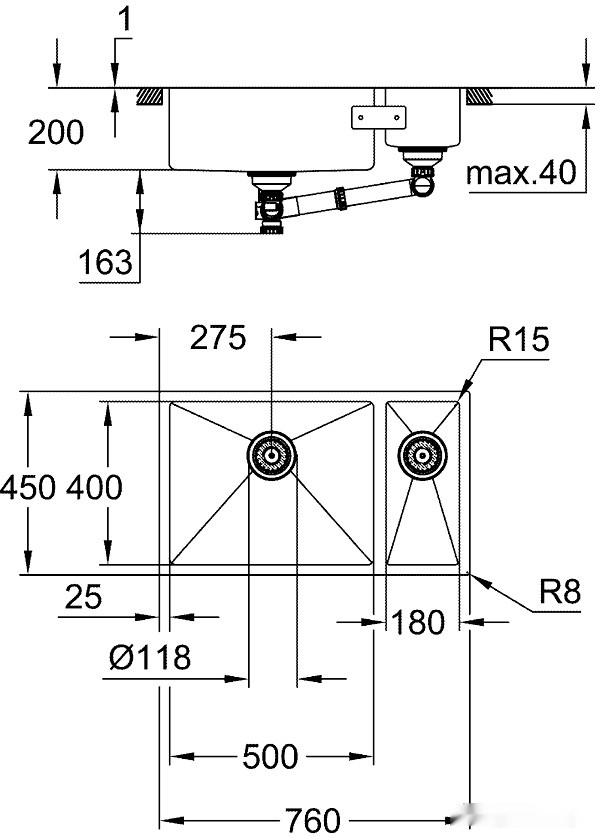 Кухонная мойка Grohe K700U 80-S 76/45 1.5 lh 31575SD1