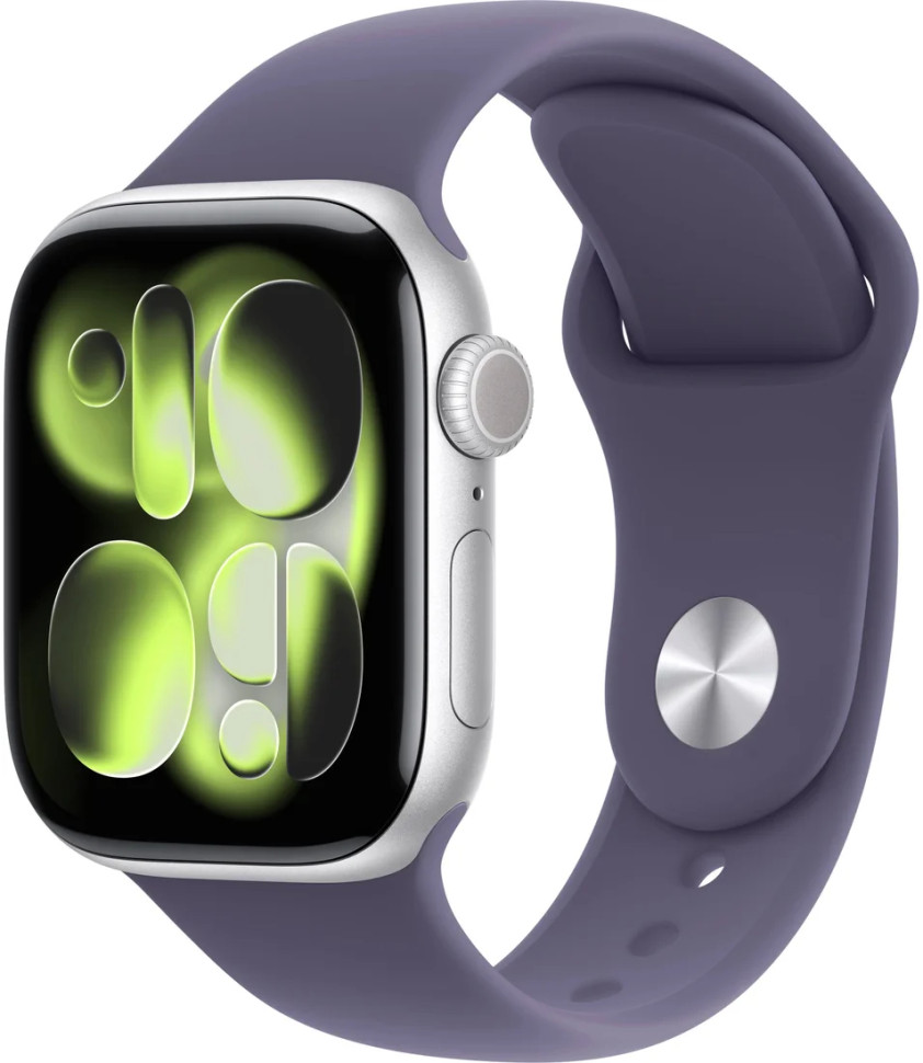 Умные часы Apple Watch Series 11 46 мм (алюминиевый корпус, серебристый/фиолетовый туман, спортивный силиконовый ремешок S/M)