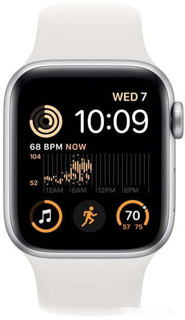 Умные часы Apple Watch SE 2 40 мм (алюминиевый корпус, серебристый/белый, спортивный силиконовый ремешок M/L)