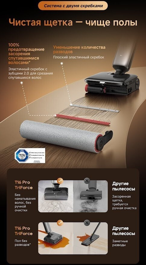 Вертикальный моющий пылесос Dreame T16 Pro TriForce Wet and Dry Vacuum HHR32E (евровилка)