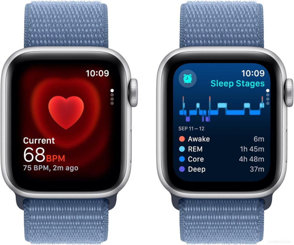 Умные часы Apple Watch SE 2 40 мм (алюминиевый корпус, серебристый/грозовой синий, нейлоновый ремешок)