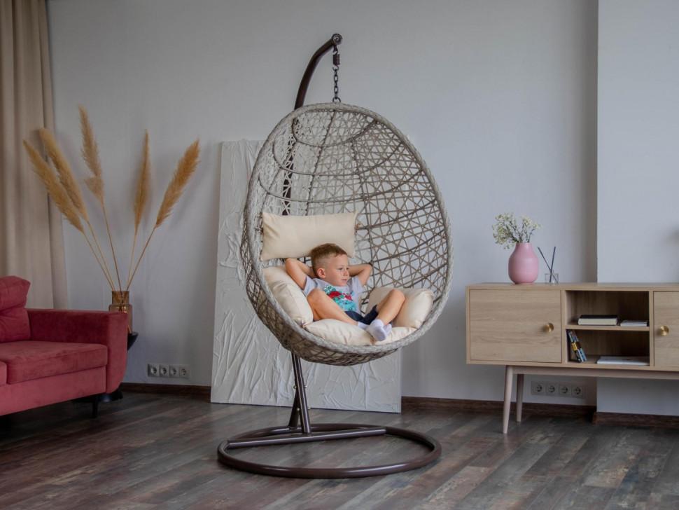 Подвесное кресло LoftyHome Miracle 1919 (grey line/milk)