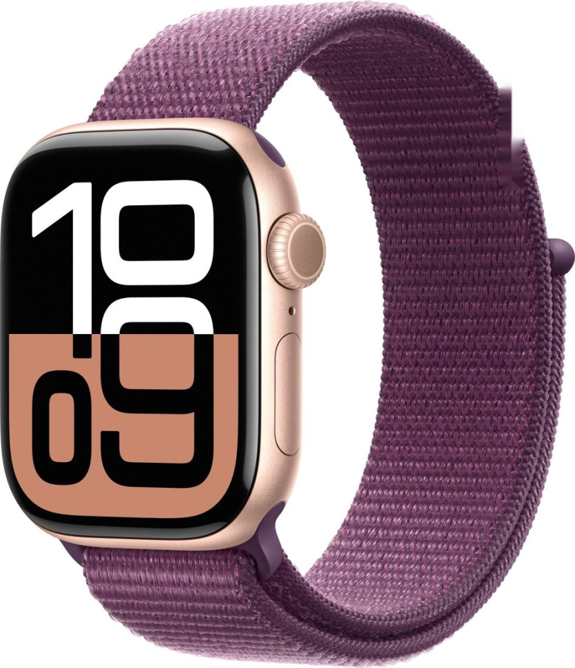 Умные часы Apple Watch Series 10 42 мм (алюминиевый корпус, розовое золото/сливовый, нейлоновый ремешок)