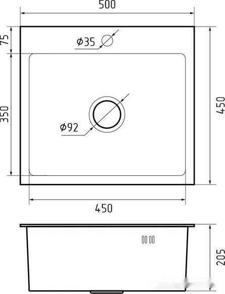Кухонная мойка GranFest Metal нержавеющая сталь AISI 304 PVD GF-5045 Графит (с сифоном)