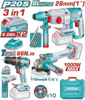 Total TOSLI241198 (шуруповерт, болгарка, перфоратор, 1 АКБ)